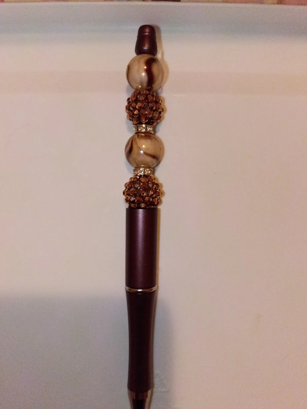 Beaded Brown Decorative Pen with Marbled Accents